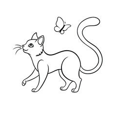 Outline of Cat Chasing Butterfly – Playful Feline Vector Icon