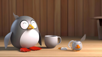 Cute Chubby Penguin with Mug