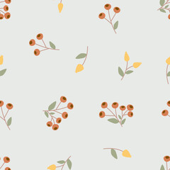 Cute floral seamless pattern with flowers and branches. Wildflower vector illustration in spring or summer. Elegant template for fabric, wallpaper, stationery, wrapping, card, and phone cases.