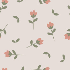 Cute floral seamless pattern with flowers and branches. Wildflower vector illustration in spring or summer. Elegant template for fabric, wallpaper, stationery, wrapping, card, and phone cases.