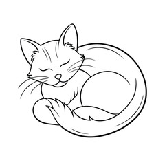 Sleeping cat outline line art