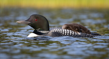 Common loon on a lake