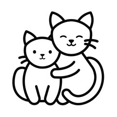 Two cats outline icon hugging