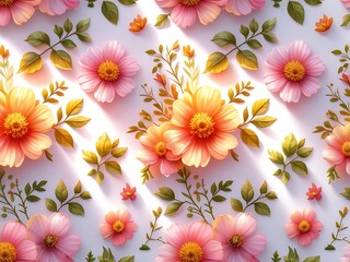 Floral Pattern with Sunlight, and Spring Blooms.