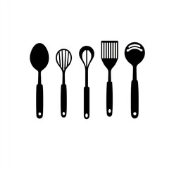 Simple black silhouette of various kitchen utensils
