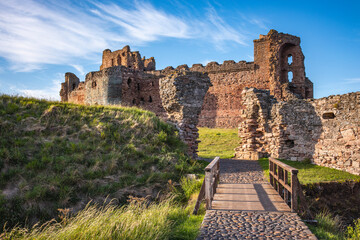 Remains of Tantallon Castle near North Berwick, East Lothian, Scotland, captured at sunset with...