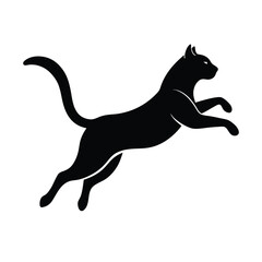 Cat Silhouette Jumping Mid-Air – Energetic Feline Vector Icon
