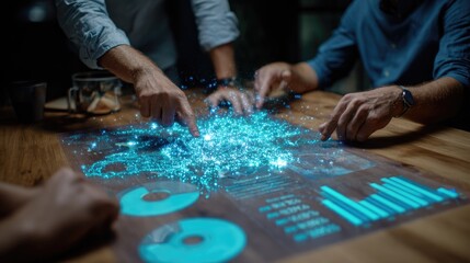Team Analyzing Data on Interactive Table