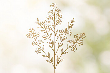 Golden Line Art Waxflower Botanical Single Stem illustration