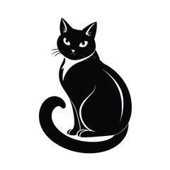 Sitting Cat with Tail Wrapped Silhouette – Elegant Feline Vector Icon