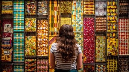 Woman Admiring Colorful Candy Wall Display