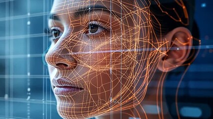 AI Facial Recognition: Futuristic Portrait of Human and Technology - Powered by Adobe