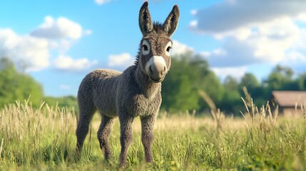Donkey posing in golden flower landscape high resolution picture