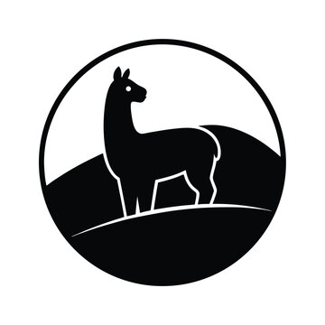 black alpaca silhouette in circle clip art preview