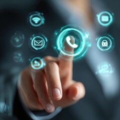 Woman's Finger Interacting with Futuristic Digital Interface