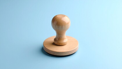 Blank Wooden Rubber Stamp on Blue