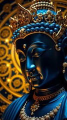 Obraz premium Serene Cosmic Buddha: Deep Blue and Gold Deity