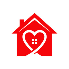 Solid Red Logo of House and Heart Representing Care and Home Love