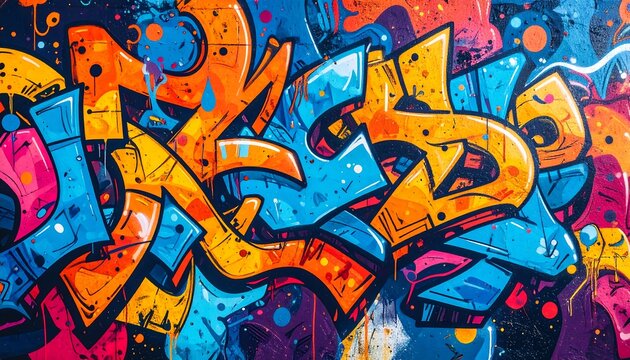 Vibrant graffiti mural with bold colors and dynamic lettering