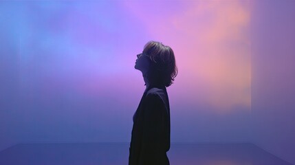 Woman Silhouette Against Purple and Pink Gradient Background