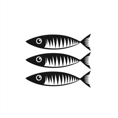 Simple black and white graphic of three fish