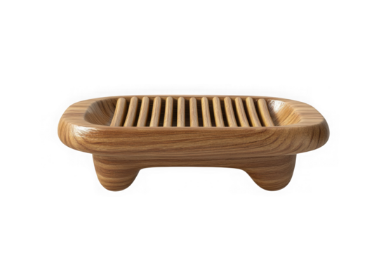 Wooden soap dish holder tray bathroom shower organizer sustainable eco friendly design isolated on transparent background