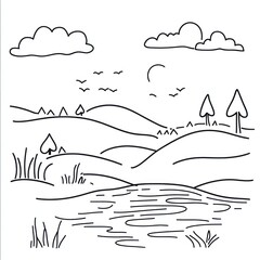 Simple black and white landscape drawing