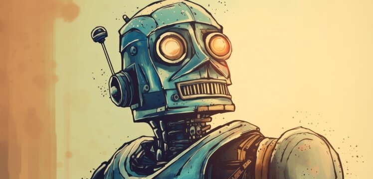 Retro Robot: A detailed illustration of a classic-style robot stands proudly, exuding a sense of vintage charm and futuristic allure. The robot's design is a blend of art deco and retro-futurism.