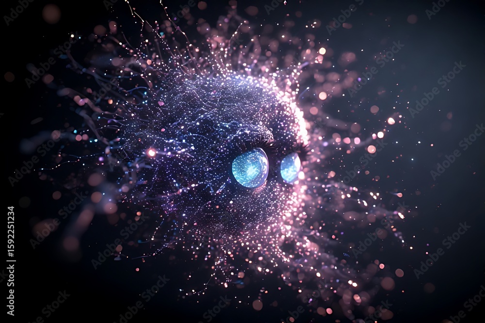 Poster a mesmerizing abstract eye glows with digital connections and sparkling nodes against a dark backdro