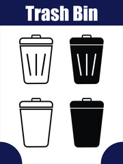 Minimal Trash Bin Icons with Bold Simple Design. Clean, modern monochrome trash bin icons in flat style.