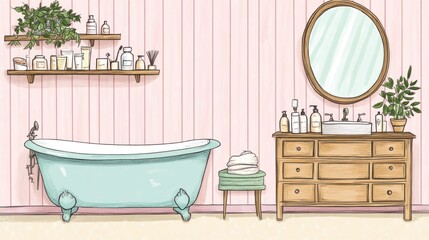Pastel pink bathroom illustration (1)