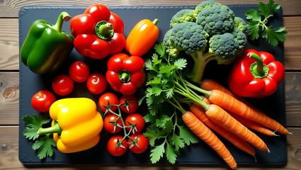 Fresh Vegetables Arranged on Dark Slate Board