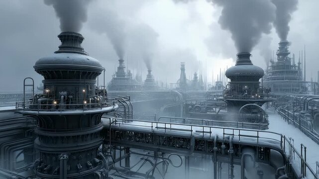 Grand Industrial Base with Smoke Billowing Highlighting Production Vitality