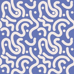 Abstract Curvy Lines Seamless Pattern on Blue HD. Hand drawn Vector Trendy illustration. Seamless Pattern, Background, Wallpaper, Prints, Textile. 