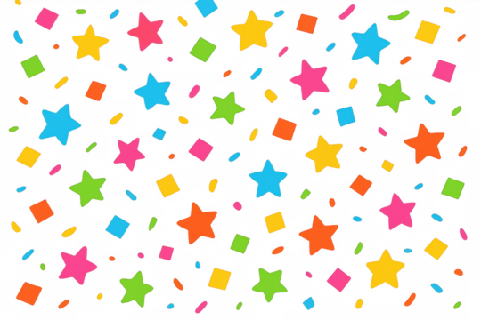 Festive background with falling colorful confetti and stars on a transparent background, perfect for celebrations and joyful events - Powered by Adobe