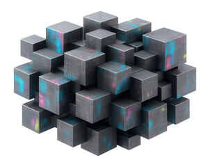 Obraz premium Interlocking cubes with pixel distortion and intermittent color anomalies.