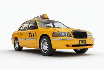 Taxi realistic isolated on white background. Yellow Taxi Car. Taxi Vehicle icon. City Transport Car. Classic Urban Taxi. Realistic Cab Car on white. Taxi Design Element. Taxi Car isolated on white.