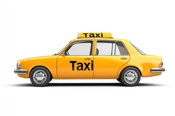 Taxi realistic isolated on white background. Yellow Taxi Car. Taxi Vehicle icon. City Transport Car. Classic Urban Taxi. Realistic Cab Car on white. Taxi Design Element. Taxi Car isolated on white.
