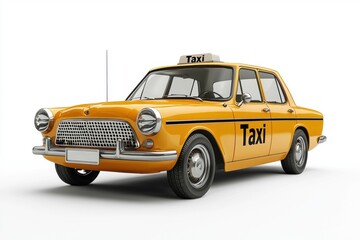 Taxi realistic isolated on white background. Yellow Taxi Car. Taxi Vehicle icon. City Transport Car. Classic Urban Taxi. Realistic Cab Car on white. Taxi Design Element. Taxi Car isolated on white.