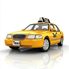 Fototapeta premium Cab realistic isolated on white background. Yellow Cab Car. Taxi Vehicle icon. City Transport Car. Classic Urban Taxi. Realistic Cab Car on white. Taxi Design Element. Taxi Car isolated on white.