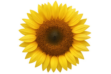 Fototapeta premium Vibrant yellow sunflower bloom radiating golden petals with dark brown seed-rich center, isolated on clean white backdrop