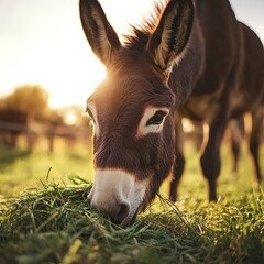 Donkey head low in thick green grass high resolution picture