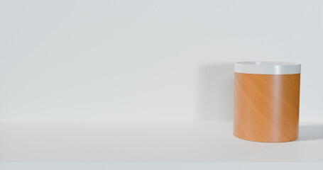 Wooden case with silver shining top in a light background concept art luxury design