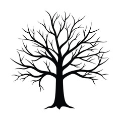 Obraz premium Leafless Tree Standing Bare In Quiet Winter Forest Line Art Vector illustration