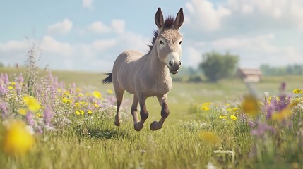Donkey in action amid wild landscape high resolution picture