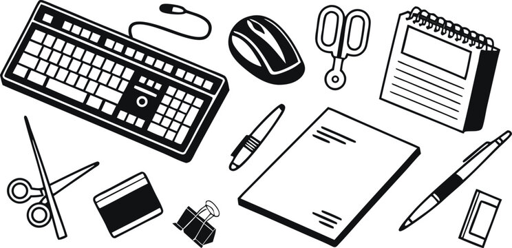 Office Supplies Silhouette Vector Set