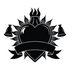Sacred Heart Tattoo Design with Bells and Flames