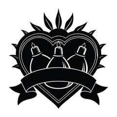Heart Design with Candles Tattoo Art Sunburst Banner
