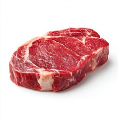 Fresh Raw Ribeye Steak Isolated on White Background, Close-up of Premium Cut of Beef with Marbling, Perfect for Grilling or Roasting, High-Quality