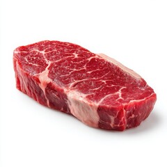 Raw Chuck Steak Isolated on White Background, Fresh Beef Cut with Good Marbling, Ready for Grilling or Cooking, High Quality Protein Source